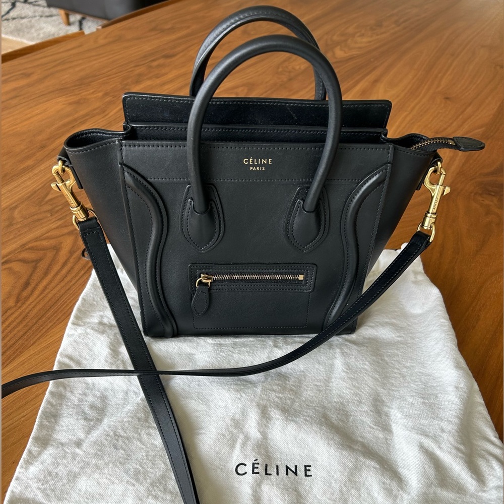 Celine Nano Luggage Shoulder Bag Smooth Black